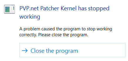 PVP.net Patcher Kernel has Stopped Working
